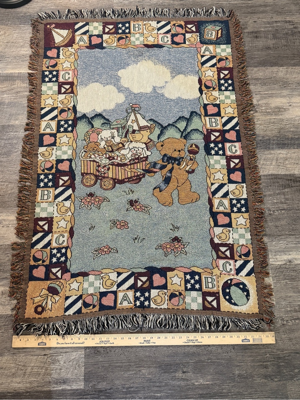 Vintage Teddy Bear Nursery Tapestry Throw Blanket ABC Ducks Baby Room Decor